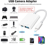 Adaptador USB para cámara, adaptador USB hembra OTG compatible con iPhone/iPad, adaptador USB portátil para iPhone con puerto de carga, sin aplicación, Plug and Play (blanco)